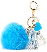 YOU WIZV Kawaii Cute Bear Keychain for Women, Bling Gummy Teddy Bear Pom Pom Key Chain Girly Wris...