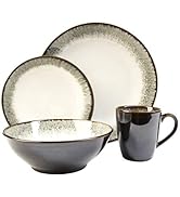 Sango Novelle 16-Piece Stoneware Dinnerware Set with Round Plates, Bowls, and Mugs, Moss Green