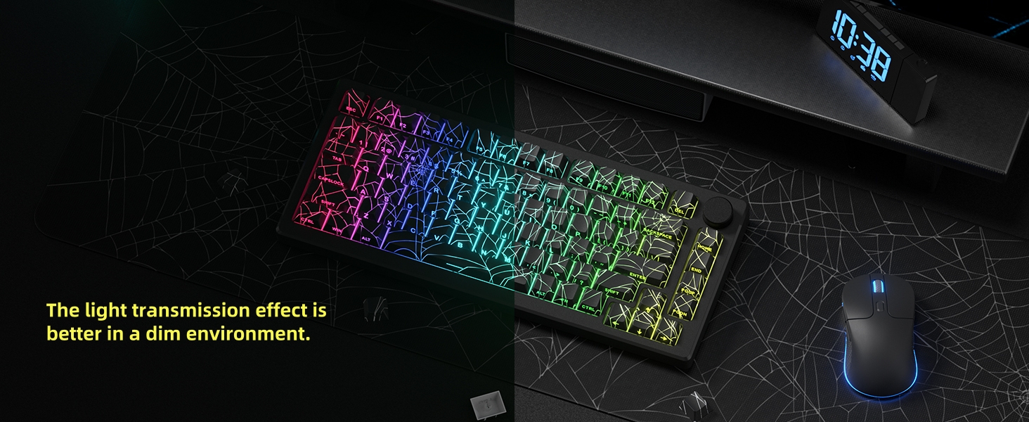 XVX Spider Web Keycaps Shine Through Keycaps OEM Profile, Lines Backlit, Side Printed - Black