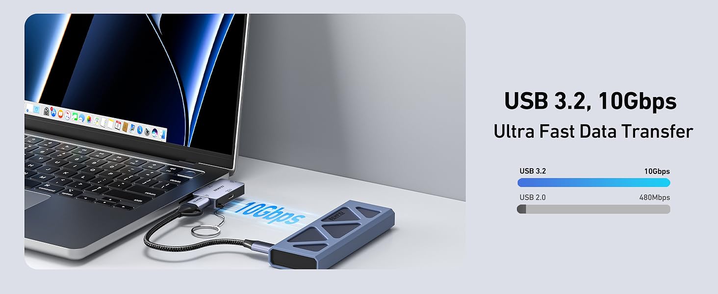 BENFEI USB C Hub 3-in-1, Super Compact, USB-C to HDMI 4K@60Hz, 10Gbps USB-A, 100W Power Delivery