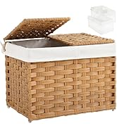 SETVSON Storage Basket with Lid Woven Wicker Baskets with 2 Separate Lid, 9.2 Gallon (35 L) Wicke...