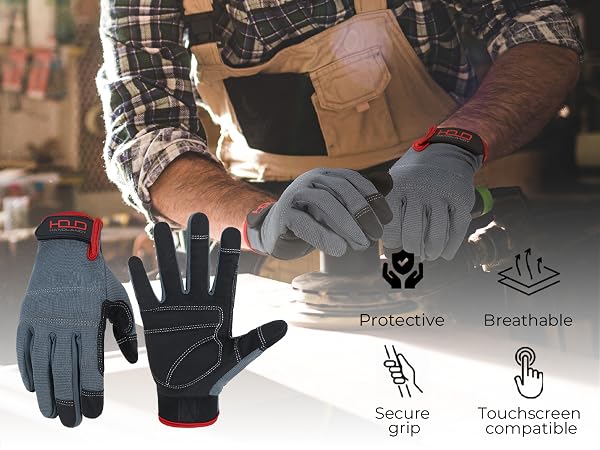 HANDLANDY Work Gloves for Men &amp; Women, Utility Mechanic Working Gloves Touch Screen