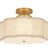 CALOKES Semi Flush Mount Ceiling Light, 11.8" Modern 3-Light Fixture with Petal-Shaped Cream Beig...