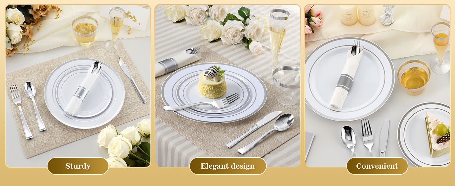 Silver Disposable Plastic Dinnerware Set