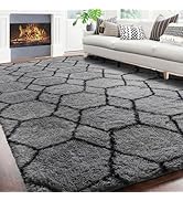 ONASAR 6x9 Area Rugs for Living Room Bedroom, Large Fluffy Grey and Black Throw Rug, Geometric So...