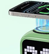 Retro Robot 5-in-1 Bluetooth Speaker: 15W Wireless Charger, Pixel LED Screen, 10W Stereo Sound &amp; ...