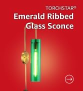 TORCHSTAR Indoor Wall Sconce, Ribbed Glass Shade, Gold &amp; Green | 41 Inch Hardwired or Plug-in Lig...