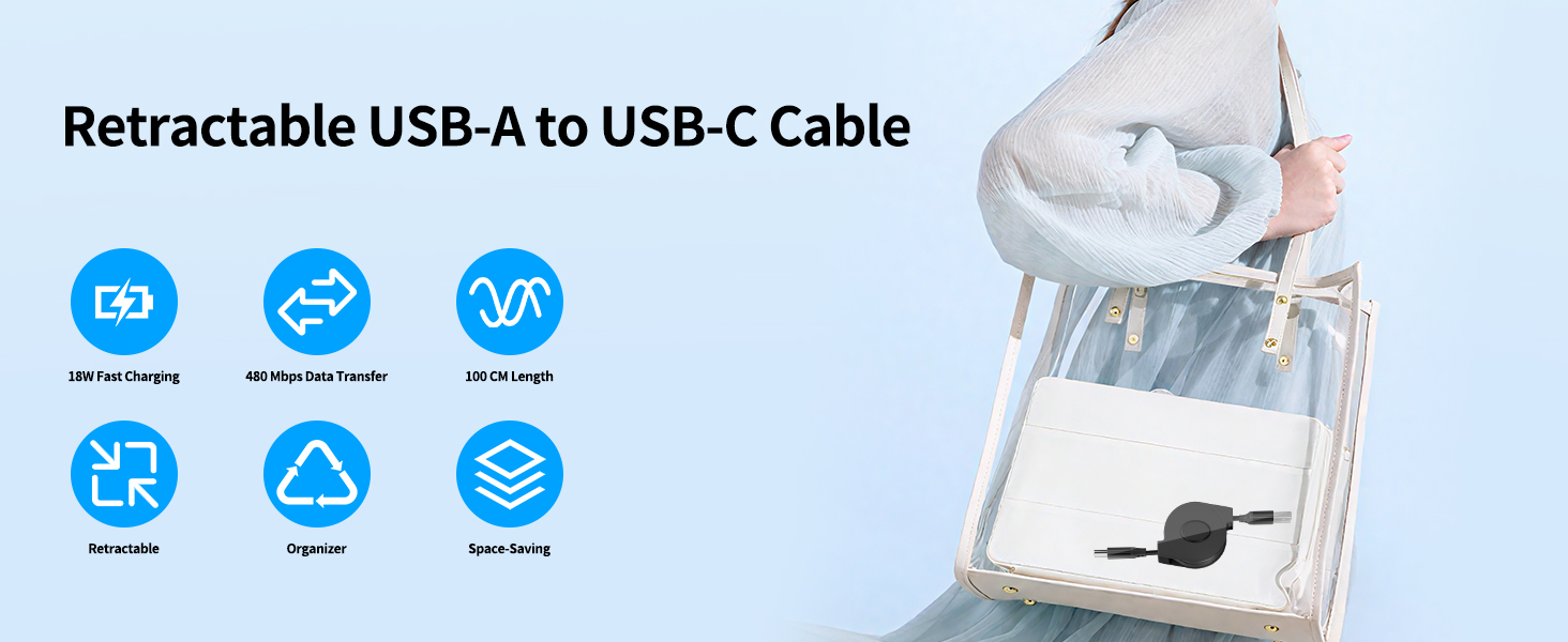 Retractable USB-A to USB C Carplay Cable