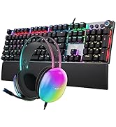 AULA Wired Gaming Keyboard Headset Combo, Blue Switches Mechanical Keyboard with Rainbow Backlit,...