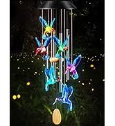 DesGully Wind Chimes,Hummingbird Solar Wind Chimes for Outside Color Changing,4 Aluminum Tubes Wi...