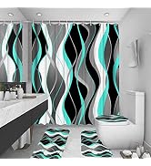 beifivcl 4Pcs Red Shower Curtain Sets with Non-Slip Rugs, Toilet Lid Cover and Bath Mat, Black an...