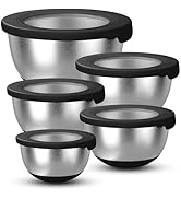 KITEISCAT Stainless Steel Mixing Bowls with Airtight Lids Set of 5, Nesting Mixing Bowls for Kitc...