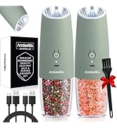 AmuseWit Gravity Electric Salt and Pepper Grinder Set [White Light] USB Rechargeable Automatic Pe...