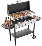Veralune 3 Burner Propane Stove with Auto Ignition, 225,000 BTU Gas Griddle with Storage Shelf, R...