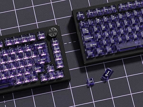 Purple Clear Keyboard keycaps,Transparent keycaps 60% 75% Ceramic Jelly Key caps Set Shine Through