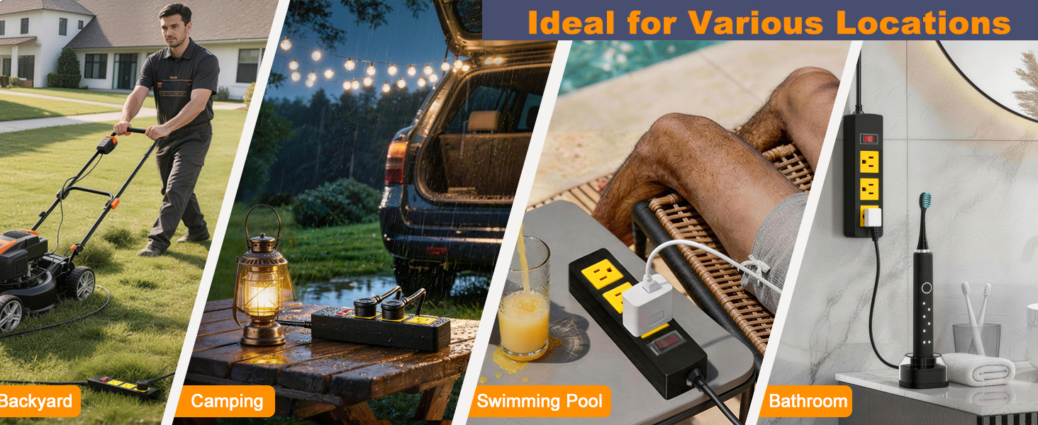 Waterproof Outdoor Power Strip with Extension Cord