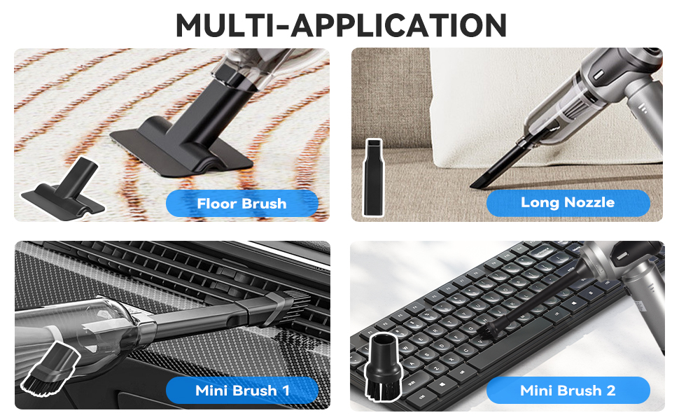 Text reads 'MULTI-APPLICATION' with 'Zone Brush 1'. Product demonstration showing electronic device or tool in various usage positions.