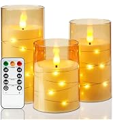 Amagic Flameless Candles 3 Set, Flickering Battery Operated Candles Embedded Fairy String Light, ...