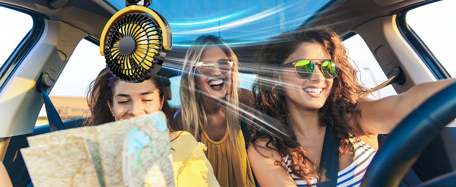 xuenair Battery Powered Clip On Fan for Car Visor Back Seat Roof Handles