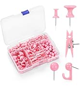 GOOLADA 240Pcs Pink Thumb Tacks,5 Style Cute Push Pins, Decorative Push Pins for Bulletin Boards,...