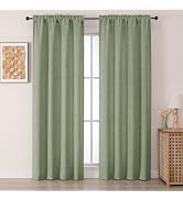 Chyhomenyc Green Curtains 84 Inches Long 2 Panels, Light Filtering Faux Linen Textured Window Cur...