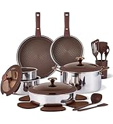 CAROTE 22PCS Stainless Steel Cookware Set with Detachable Handle, Ceramic Hybrid Nonstick Pots an...