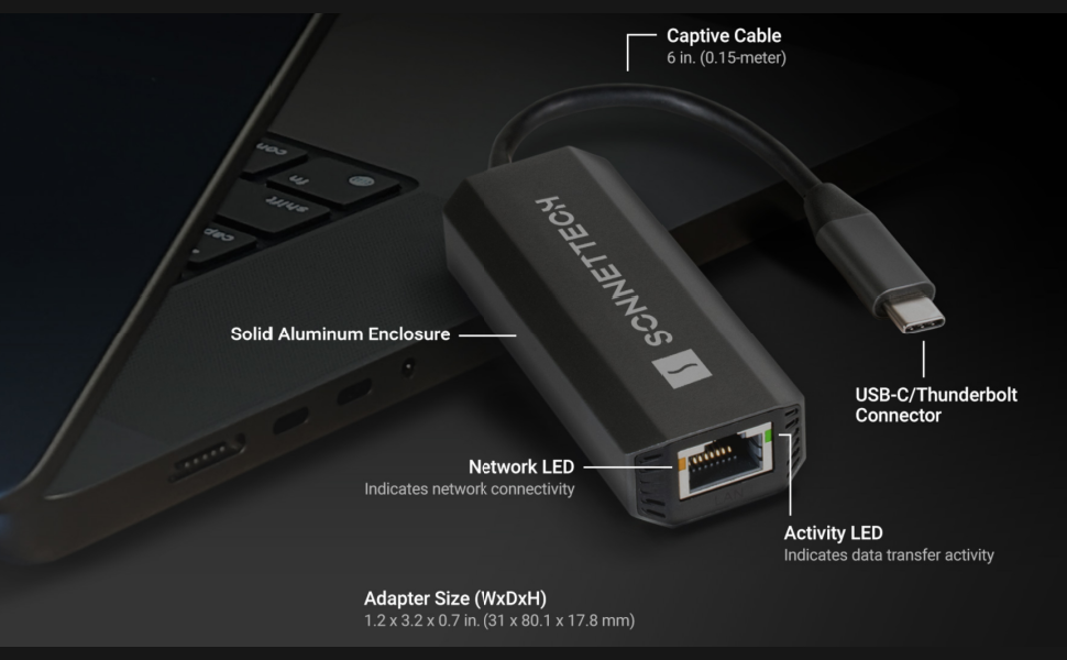 5G Ethernet Adapter, USB-C Thunderbolt 5G Ethernet, Multi-Gigabit Adapter, Mac Windows Linux