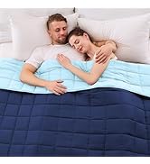 King Size Weighted Blanket for Adults (25 lbs, 80” x 87”, Navy &amp; Blue) Cooling Heavy Blanket for ...