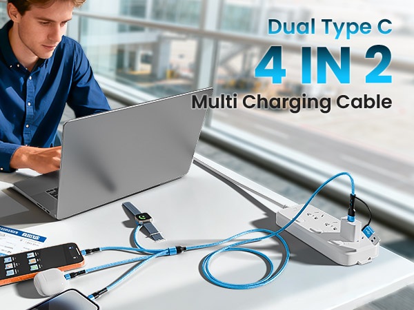 Dual Type C 4 IN 2 Multi Charging Cable for Travel