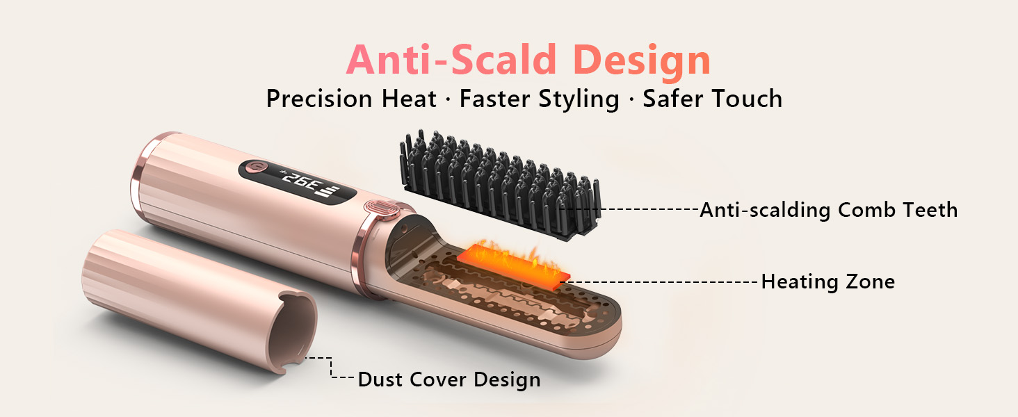 Cordless Hair Straightener Brush, Portable 4500mAh Rechargeable Straightening Comb, MCH Fast Heat
