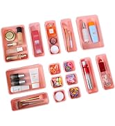 Kutesna 15 PCS Interlocking Desk Drawer Organizer Separator for Office,Bathroom,Kitchen,Makeup(Pink)