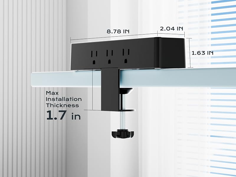 Flat Plug Desk Clamp Power Strip 10FT, 40W Total Fast Charging Station
