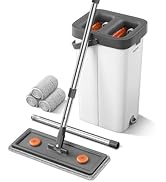 MOPALL Mop and Bucket with Wringer Set for Home, Flat Mop and Bucket Set with 3 Washable Microfib...