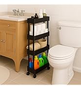 ShellKingdom 4 Tier Bathroom Storage Organizer, Slim Rolling Storage Cart for Narrow Space, Mobil...
