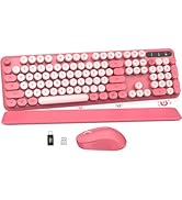 Wireless Keyboard and Mouse Combo - Round Keycaps, Full-Size Retro Typewriter Keyboard with Detac...