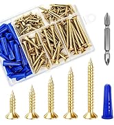 Wensilon (150Pcs) Yellow Zinc Wood Screw Quick Metal Self Tapping Flat Head with Drywall Plastic ...