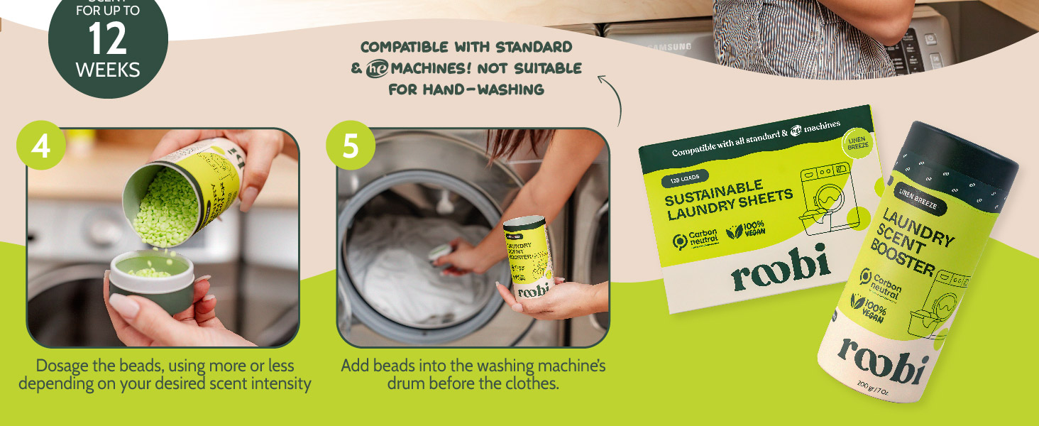 Add Roobi scent booster beads to enhance the fragrance strength in your laundry