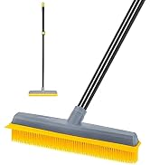 Pet Hair Broom Rubber Broom 59" Long Handle with Build-in Squeegee Silicone Broom for Sweeping Ha...