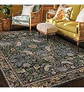 Hazo Haus Vintage Floral Area Rug 5x7 for Living Room - Dark Green Forest Bird Rugs for Bedroom, ...