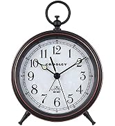 Timelink Metal Crosley Vintage Desk and Shelf Alarm Clock, Old Fashioned Retro Style, Quiet Sweep...