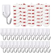 25 Wire Hooks for Hanging Heavy Duty with Strips no Damage,Adhesive Wall Hook Small, removalbe La...