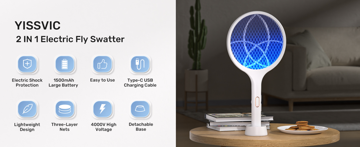 Electric Fly Swatter 4000V Bug Zapper Racket Dual Modes Mosquito Killer