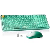 Wireless Transparent Keyboard and Mouse Combo, UBOTIE Green 100keys 2.4GHz USB Receiver Keyboard ...