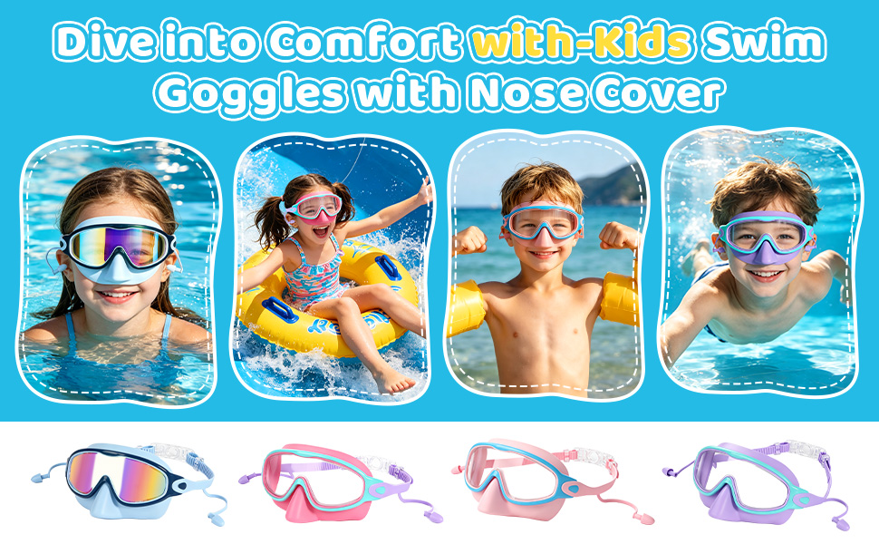 Maoopeen Kids Swim Goggles with Nose Cover