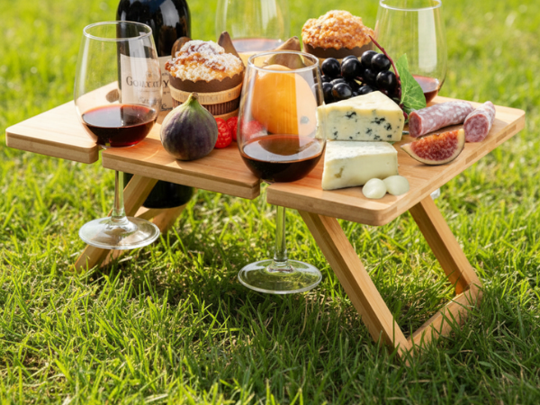 bamboo wine picnic table Stable on Grass and Sand