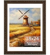 Golden State Art 18x24 Picture Frame With White Mat, Ornate Vintage Finish, Dark Brown Wall Frame...