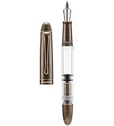Asvine P30 Piston Fountain Pen Medium Nib, Retro Brass Style, Transparent Acrylic Large Ink Capac...