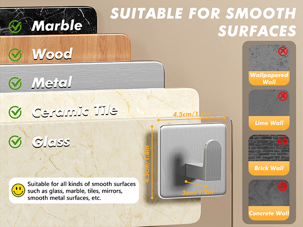 Adhesive hook suitable for smooth surfaces: marble, smooth wood, metal, ceramic tile, glass