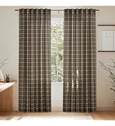 NICETOWN Plaid Print Linen Fall Curtains 84 inches Long, Farmhouse Light Filtering Semi Sheer Cur...