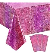 OHOME 3 Pack Pink Tablecloth Iridescent Plastic Disposable Table Covers -Pink Birthday Decoration...